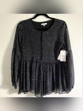 NEW Halston Spotted Peplum Blouse